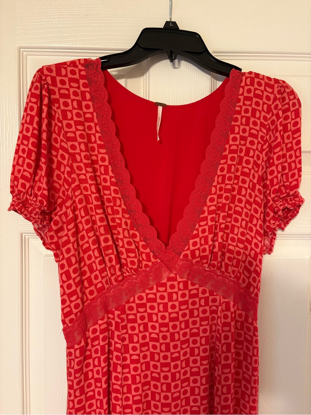 Free People Marley Maxi Dress in Red Geometric Print with Lace Trim - NWOT - Picture 5 of 11
